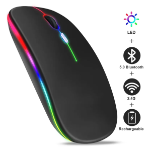 Rechargeable Wireless RGB Waterproof Optical Mouse, For Pc and Laptop Gamer Dual Model 2.4GHz Mouse - Nano receiver - Palm Grip - Black Fun Gaming - Optical Wireless Mouse